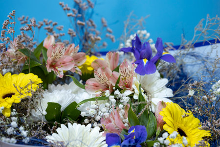Rich beautiful bouquet. fresh autumn bouquet. Fresh colorful flowers. selective focus.の写真素材