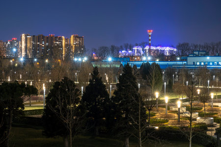 Breathtaking night view of a modern big city at night. city lights.の写真素材