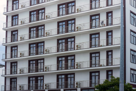 Russia, Anapa, sea resort. 06/05/2023 year. Recreation, sea resort, embankment. RoHotel, balcony, sea, rest, air conditioners, Sea, resort.のeditorial素材