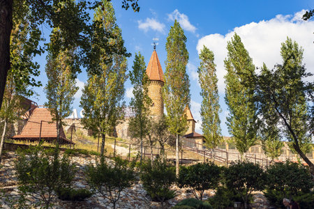 Kamensk-Shakhtinsky, Russia, September 16, 2023. Old medieval castle. The territory of public Loga Park.のeditorial素材