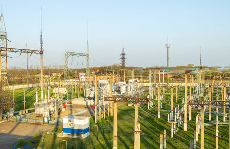 High voltage electrical transformer in electricity distribution power plant