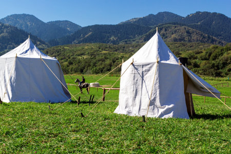 Almaty region, Kazakhstan - August 27, 2016. At the festival of Kazakh national culture and crafts "The Legend of the Great Steppe". The festival is held annually in late summer. At the festival his works are artisans, serves national cuisine, held the naのeditorial素材