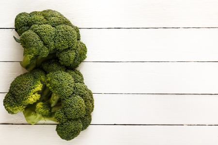 Broccoli on white boards. View from above. A great place for text. Rusticの写真素材