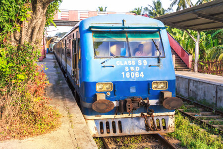 Colombo, Sri Lanka - December 31, 2017. Train is at the railway station during the landing of the...
