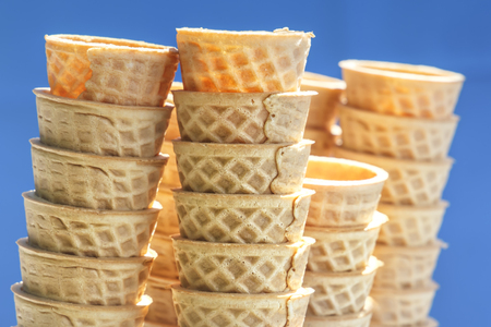 Empty waffle cones for ice cream. Close-upの写真素材