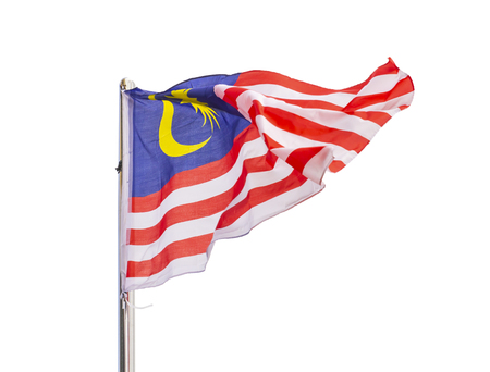 Malaysia flag fluttering in the wind isolated on white backgroundの写真素材