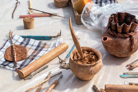 Set of tools for making traditional Kazakh clay jewelry. Handmade