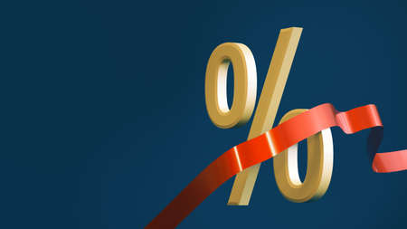 Percent sign breaks through the finish line. 3D rendering. finance concept.の写真素材