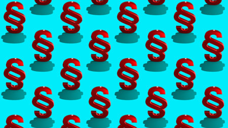 Seamless graphic pattern with red paragraph marks on a blue background with a hard shadow. 3D...
