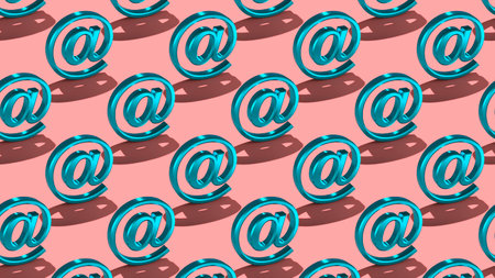 Seamless graphic pattern with a blue email sign on a pink background with a hard shadow. 3D rendering.の写真素材