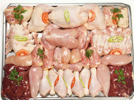 Raw chicken on white background isolatedの写真素材