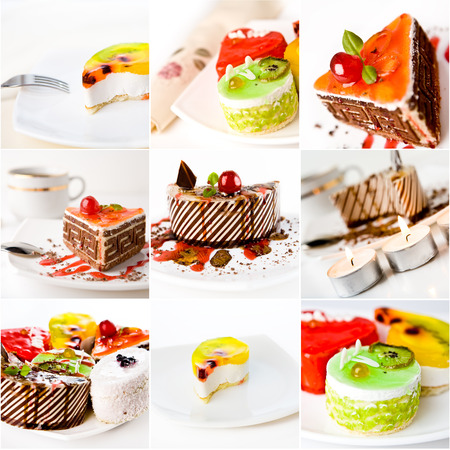 Big cream cake decorated with berries, chocolate chips, honey creamの写真素材