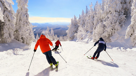 Skiing. Jumping skier. Extreme winter sports.の写真素材