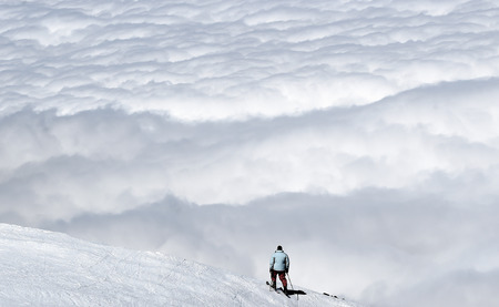 Skiing. Jumping skier. Extreme winter sports.の写真素材