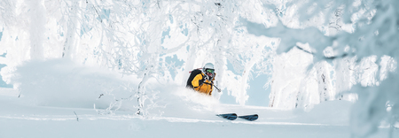 Skiing. Jumping skier. Extreme winter sports.のeditorial素材