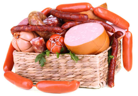 Set of different sausages close-up backgroundの写真素材