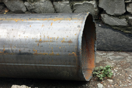 cut rusted steel water pipe closeup