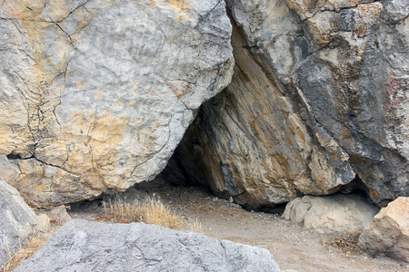 small cave in crevice of rock in crimean mountainsの写真素材
