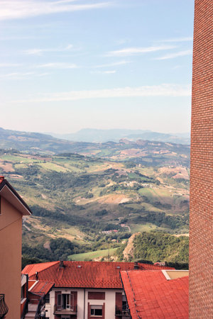beautiful picturesque panoramic views of San Marino hills and red tiled roofsの写真素材