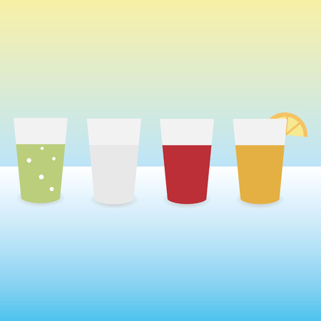 Drinks in the glasses in a flat style with shadow. Cocktails.のイラスト素材
