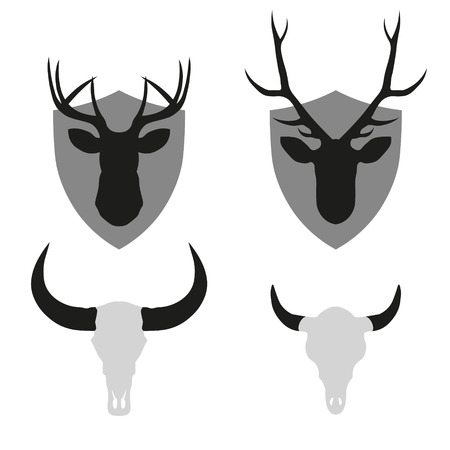 Hipster minimalistic logotype with head of deer and buffaloのイラスト素材