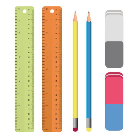 Set of stationery tools outlines: ruler, pencil, eraser. School supplies, Drawing Set in vectorのイラスト素材