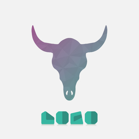 Polygonal hipster logo with head of buffalo in mint color with gradientのイラスト素材