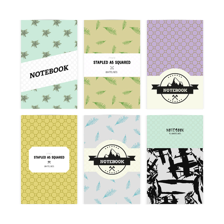 Set of notebook covers with patterns with leaves of fern, abstract theme, mountains in vectorのイラスト素材