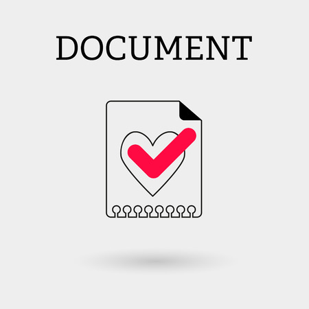 Document with tick and heart. Outline styleのイラスト素材
