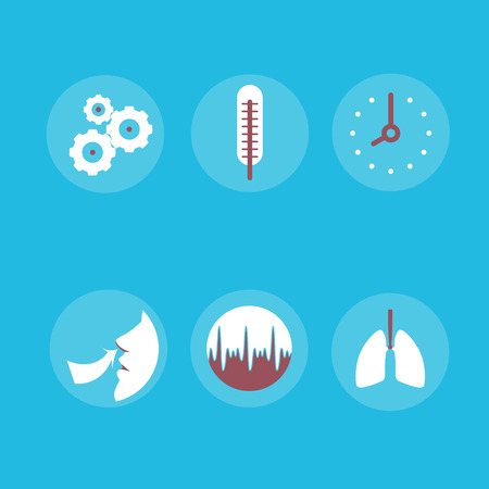 Medical Icons on the theme of respiration: a thermometer, lungs, watch, schedule, easy breathing in vector.のイラスト素材