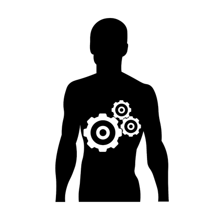 Gearwheel mechanism in silhouette of man.のイラスト素材