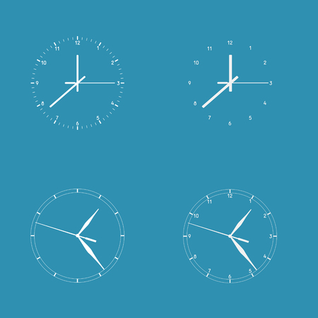 Set of 4 modern watches white round dials on blue background.のイラスト素材