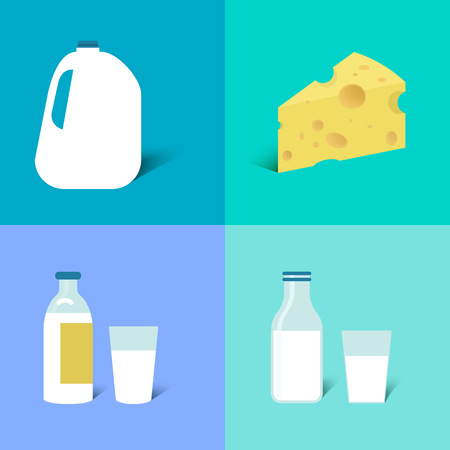 Bottle of milk, glass of milk and cheese.のイラスト素材