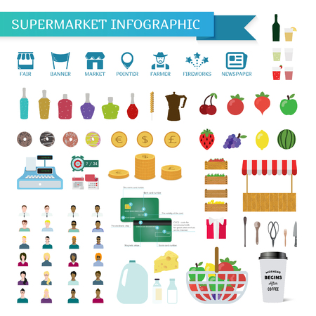 Supermarket infographic in flat style.のイラスト素材