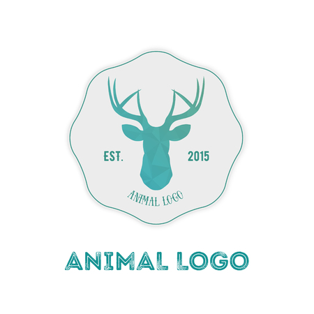 Polygonal hipster logo with head of deer in mint color with gradient.のイラスト素材