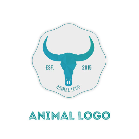 Polygonal hipster logo with head of buffalo in mint color with gradient.のイラスト素材