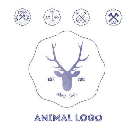 Polygonal hipster logo with head of deer in violet color with gradient.のイラスト素材