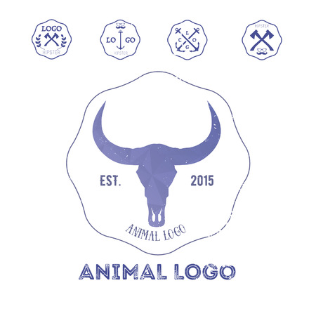 Polygonal hipster logo with head of buffalo in violet color with gradient.のイラスト素材