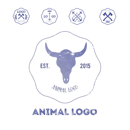 Polygonal hipster logo with head of buffalo in violet color with gradient.のイラスト素材