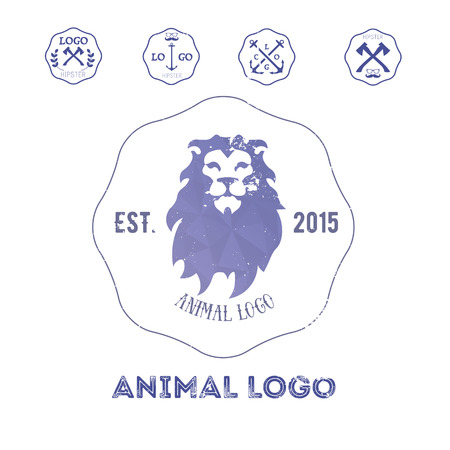 Polygonal hipster logo with head of lion in violet color with gradient.のイラスト素材