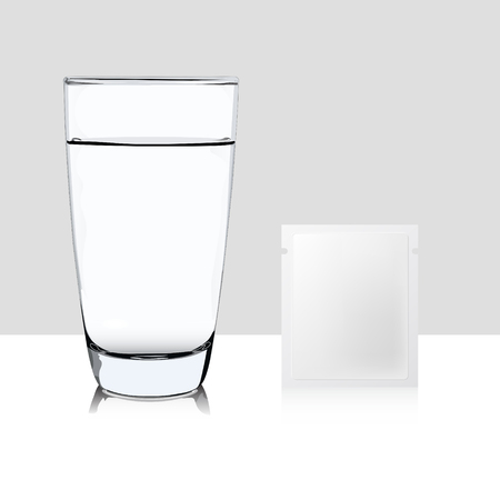 Glass of water and pocket of medicine isolated on white background.のイラスト素材