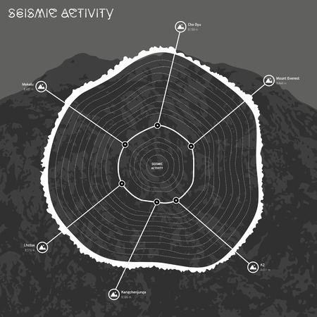 Infographic of seismic activity with mountain on background.のイラスト素材