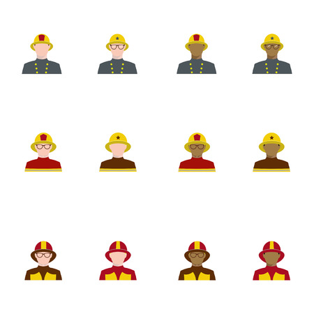 Set of firefighters in flat style, different races.のイラスト素材