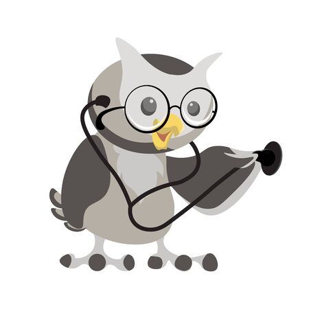 Cartoon owl in the glasses with phonendoscope. Owl doctorのイラスト素材