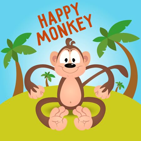 Happy funny cartoon monkey in vectorのイラスト素材