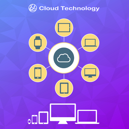 Cloud technology infographics in flat style on polygonal background.のイラスト素材