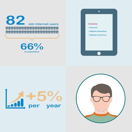 Infographics: growth of Internet users. Tablet, user, growth chart, the number of Internet users in flat style.のイラスト素材