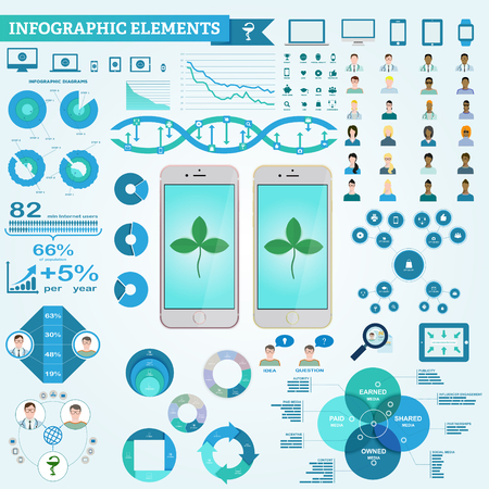 Infographic elements, doctor and patient icons, diagrams. Digital marketing in pharmaceutical companyのイラスト素材