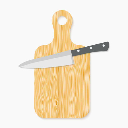 Realistic wooden cutting board and knife.のイラスト素材