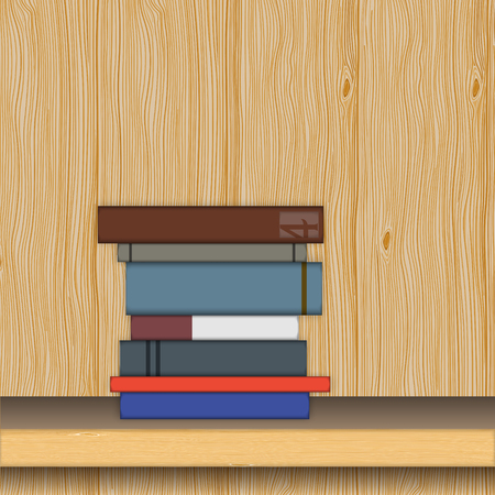 Stack of books on wooden shelf in flat style.のイラスト素材